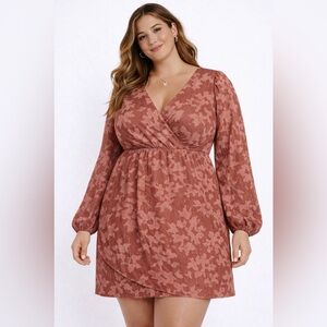 Lulu's Terracotta Floral Long Sleeve Dress NWT